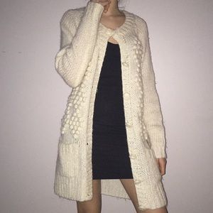 Fuzzy cream button up cardigan